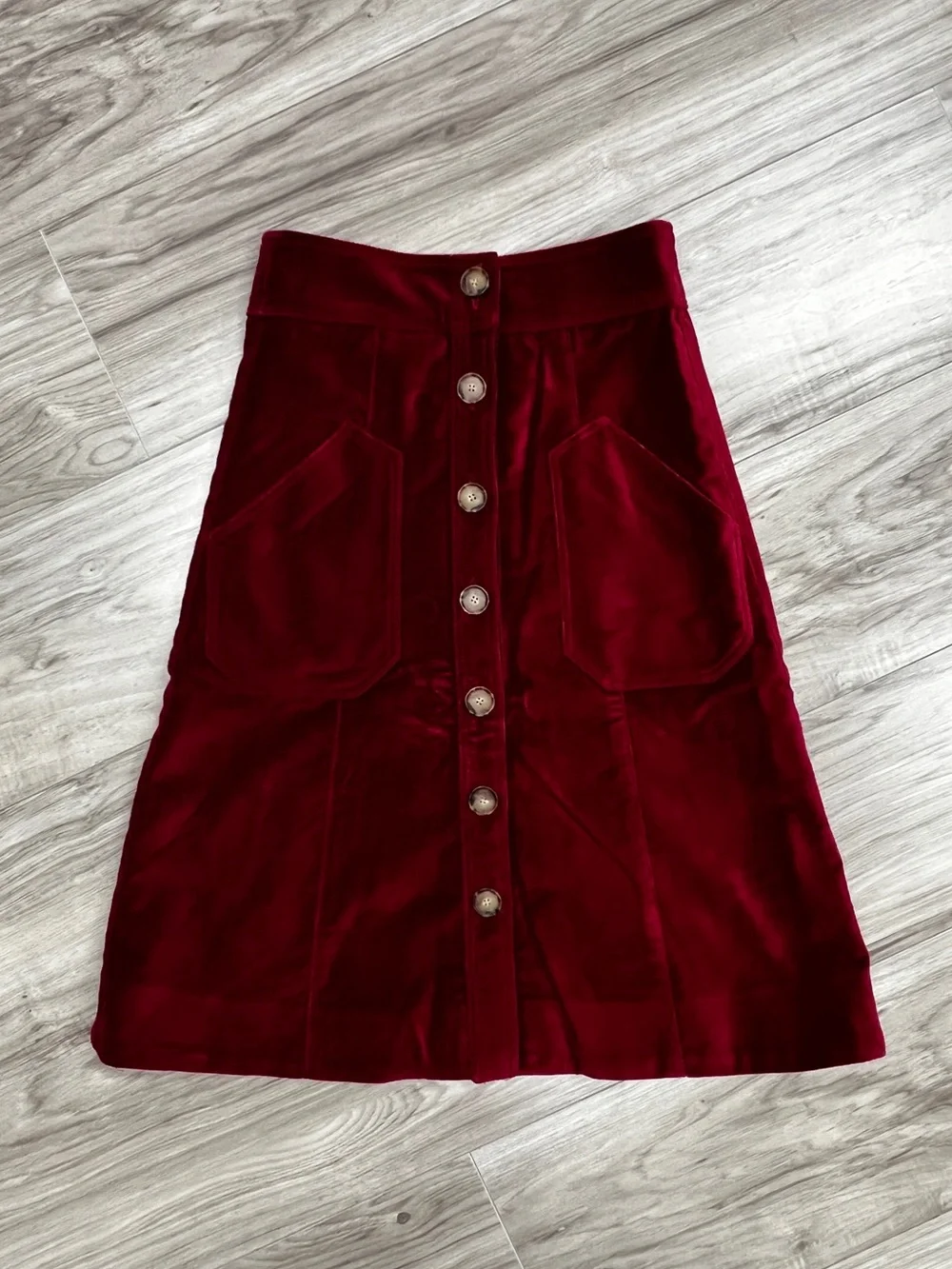Emerson Fry Margot Button Front A line Red Velvet Skirt Size XS NWT